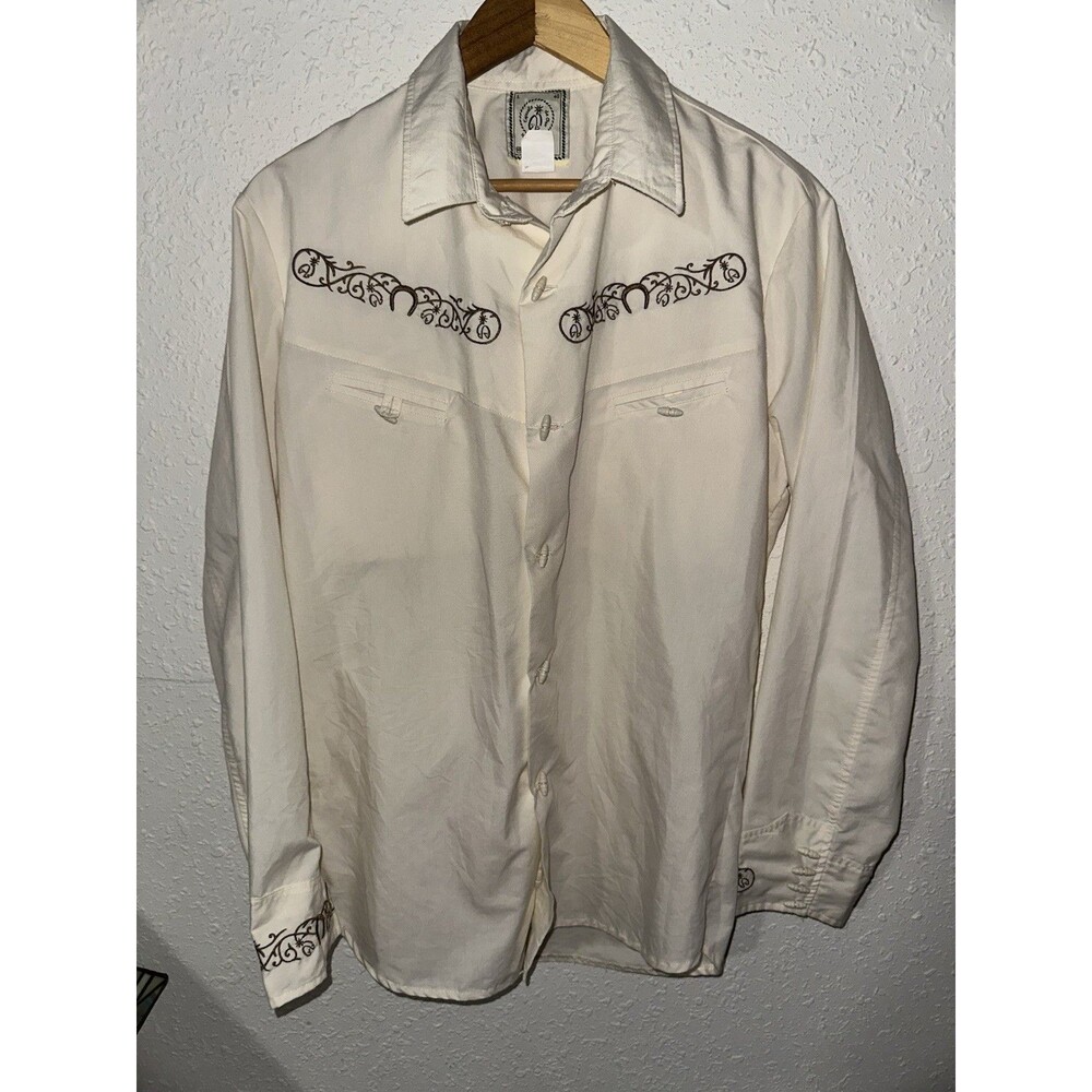 Vintage Espuela De Oro Heavy Embroidered Western Button-Up Shirt White Sz L/40